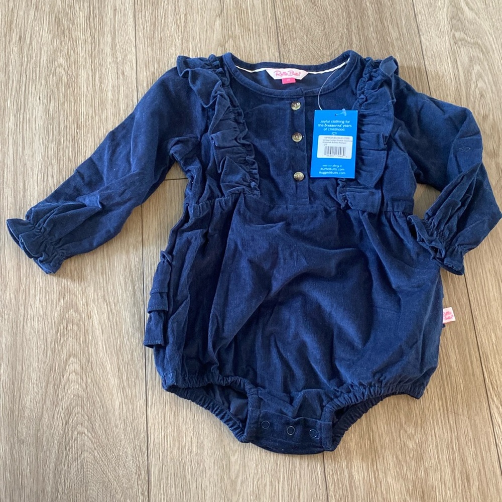Ruffle Butts Navy Ruffle Long-Sleeve Romper